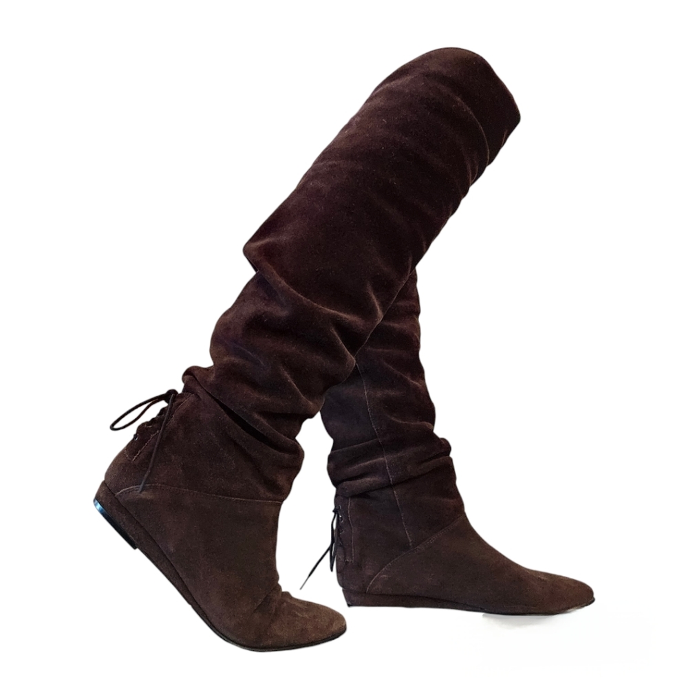 Vtg Tall Knee High Slouch Boots Genuine Suede EUC Size 7-7.5
